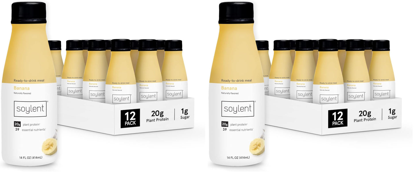 Soylent Strawberry Meal Replacement Shake, Ready-to-Drink Plant Based Protein Drink, Contains 20g Complete Vegan Protein and 1g Sugar, 14oz, 12 Pack