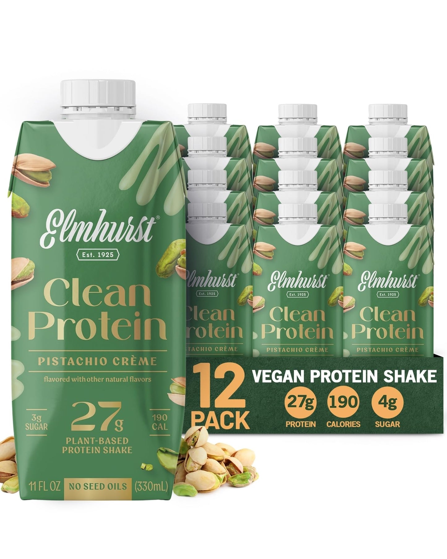 Elmhurst 1925 Madagascar Vanilla Bean Vegan Protein Shakes, 11 Oz (12-Pack)