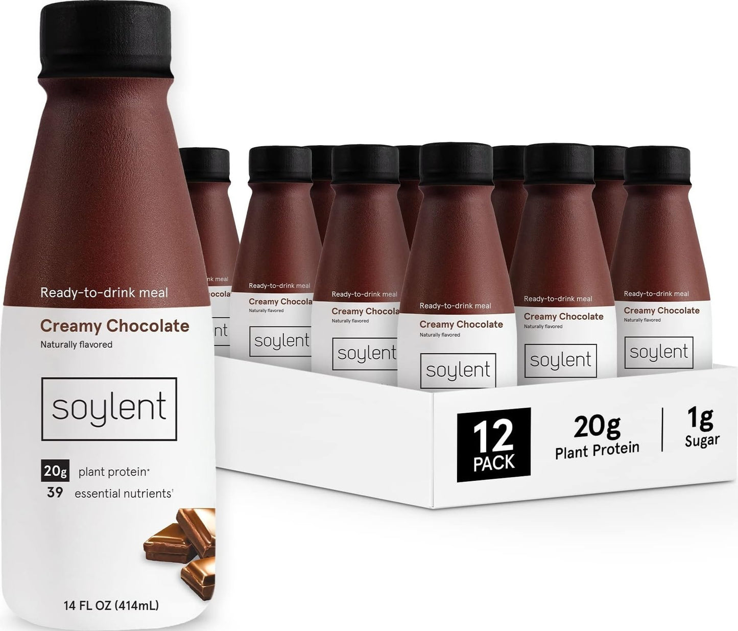 Soylent Strawberry Meal Replacement Shake, Ready-to-Drink Plant Based Protein Drink, Contains 20g Complete Vegan Protein and 1g Sugar, 14oz, 12 Pack
