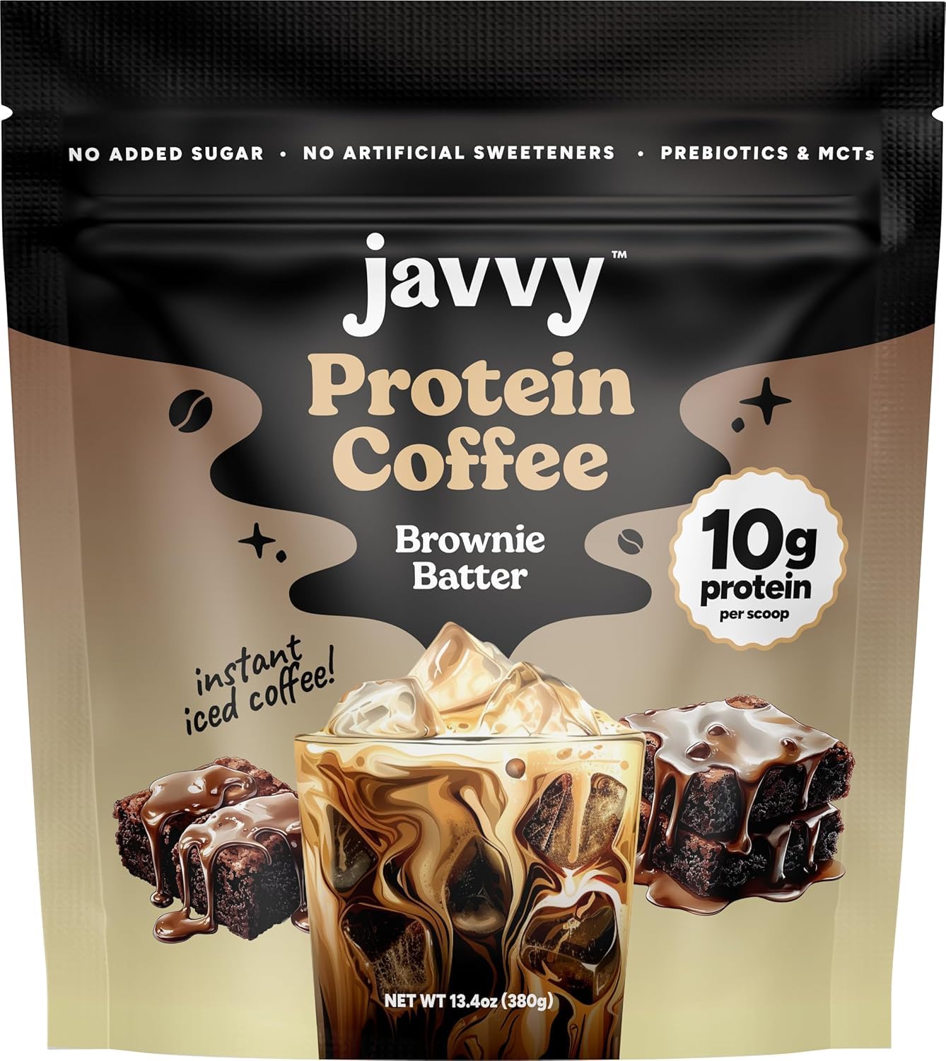 Javvy Protein Coffee for Cold Brew & Iced Coffee, Caramel Latte | 10g Whey Protein, 100% Natural Cold Brew, Zero Artificial Flavors & Sweeteners, 80mg Caffeine, No Added Sugar