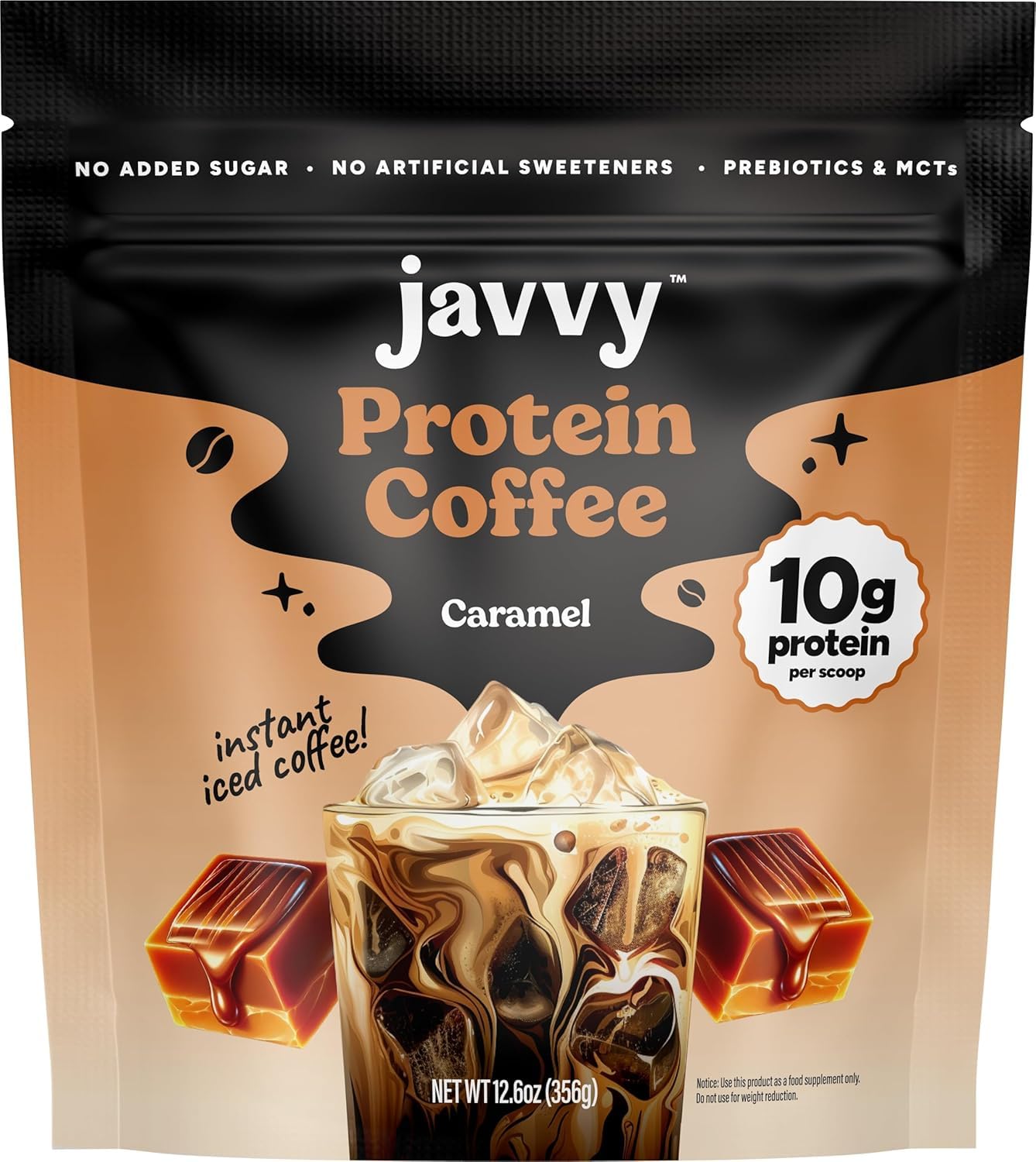 Javvy Protein Coffee for Cold Brew & Iced Coffee, Caramel Latte | 10g Whey Protein, 100% Natural Cold Brew, Zero Artificial Flavors & Sweeteners, 80mg Caffeine, No Added Sugar