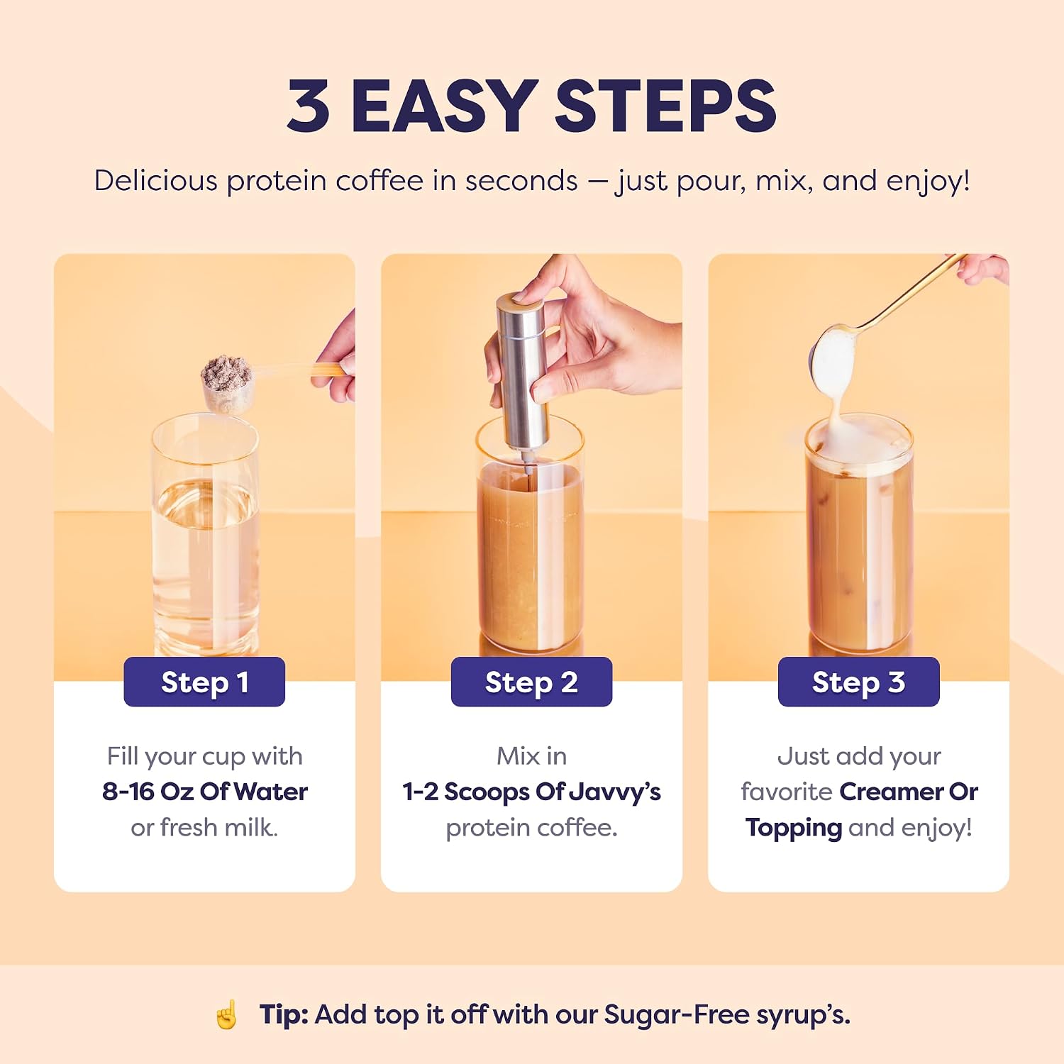 Javvy Protein Coffee for Cold Brew & Iced Coffee, Caramel Latte | 10g Whey Protein, 100% Natural Cold Brew, Zero Artificial Flavors & Sweeteners, 80mg Caffeine, No Added Sugar