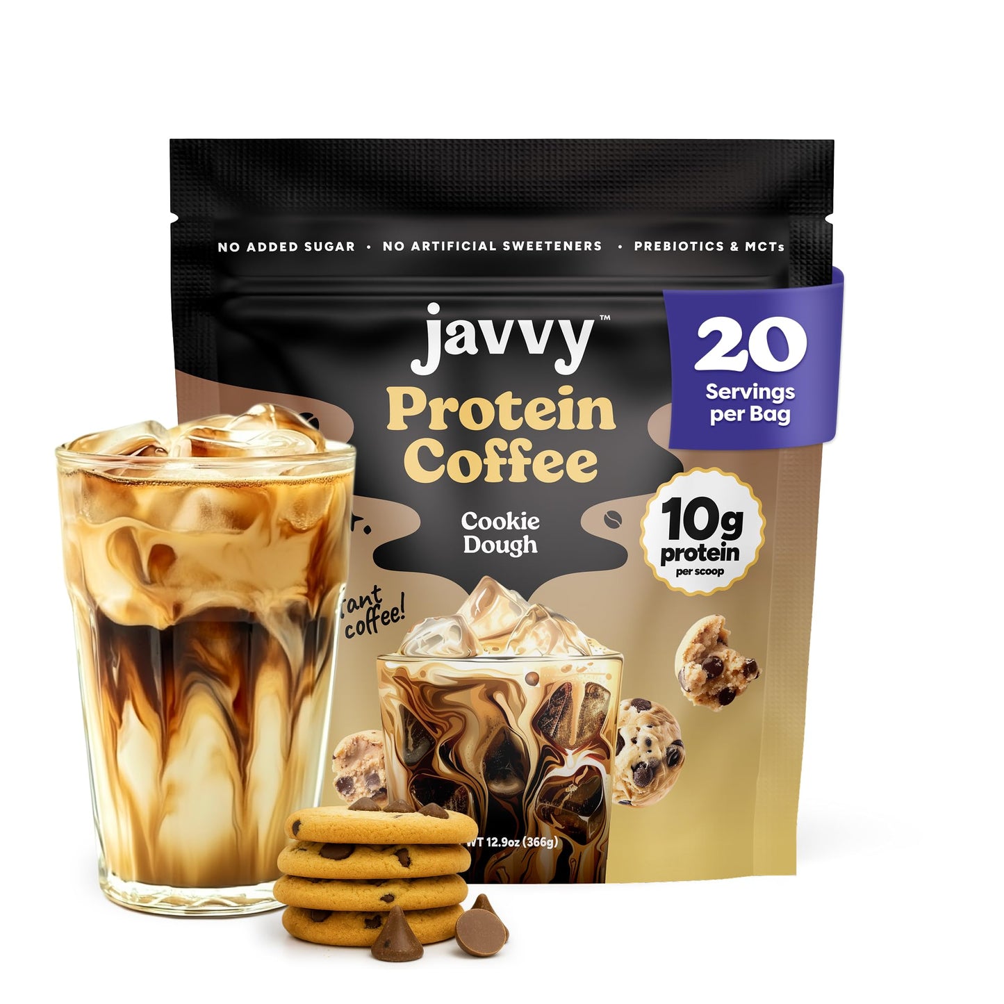 Javvy Protein Coffee for Cold Brew & Iced Coffee, Caramel Latte | 10g Whey Protein, 100% Natural Cold Brew, Zero Artificial Flavors & Sweeteners, 80mg Caffeine, No Added Sugar