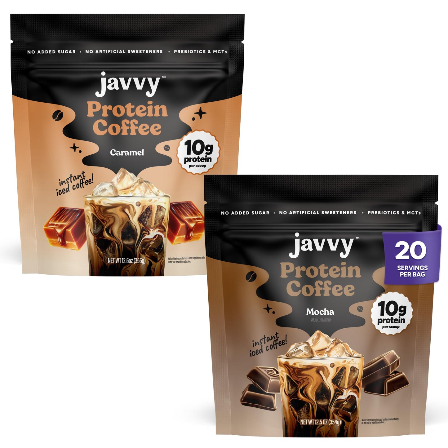 Javvy Protein Coffee for Cold Brew & Iced Coffee, Caramel Latte | 10g Whey Protein, 100% Natural Cold Brew, Zero Artificial Flavors & Sweeteners, 80mg Caffeine, No Added Sugar