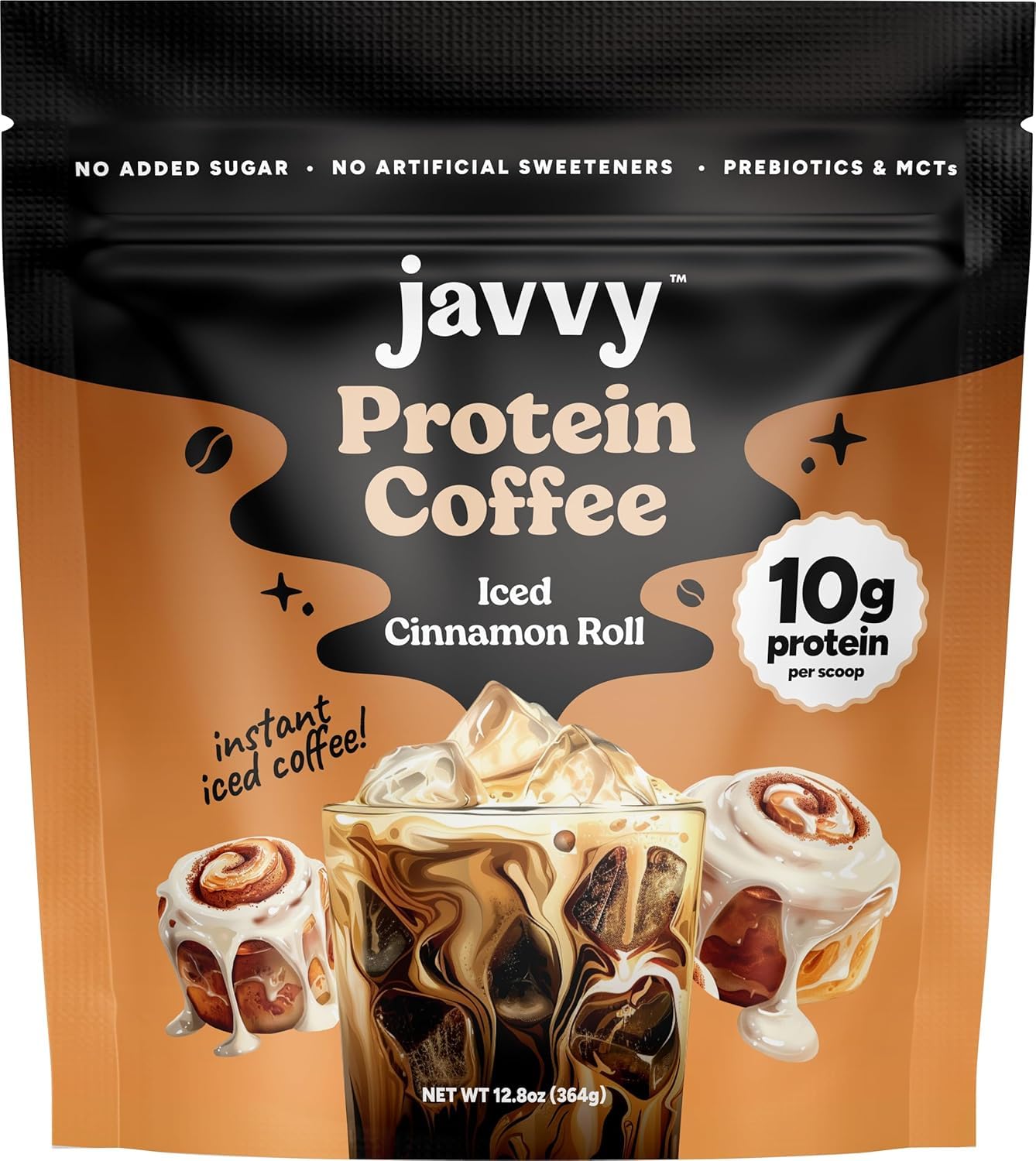 Javvy Protein Coffee for Cold Brew & Iced Coffee, Caramel Latte | 10g Whey Protein, 100% Natural Cold Brew, Zero Artificial Flavors & Sweeteners, 80mg Caffeine, No Added Sugar