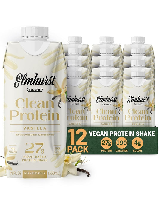 Elmhurst 1925 Madagascar Vanilla Bean Vegan Protein Shakes, 11 Oz (12-Pack)