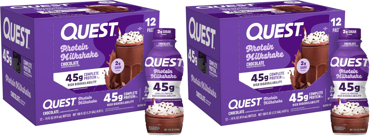 Quest Nutrition Vanilla Protein Shake, 45g Protein, 2g Sugar, 3g Net Carbs, Ready to Drink, Gluten Free, Bottle, 12 Count