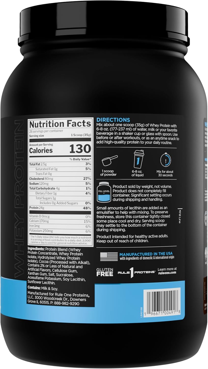 Rule 1 Proteins Whey Protein Powder, Chocolate Fudge, 26 Servings