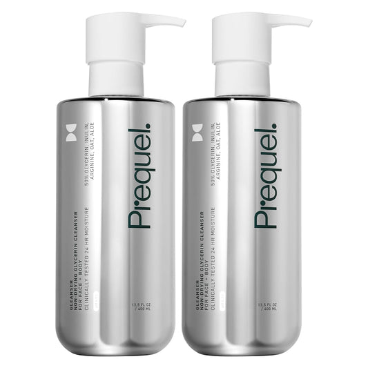 Prequel Skin Gleanser, Moisturizing Glycerin Face Wash, Unscented Sensitive and Dry Skin Face Wash Pump Bottles (Pack of 2)