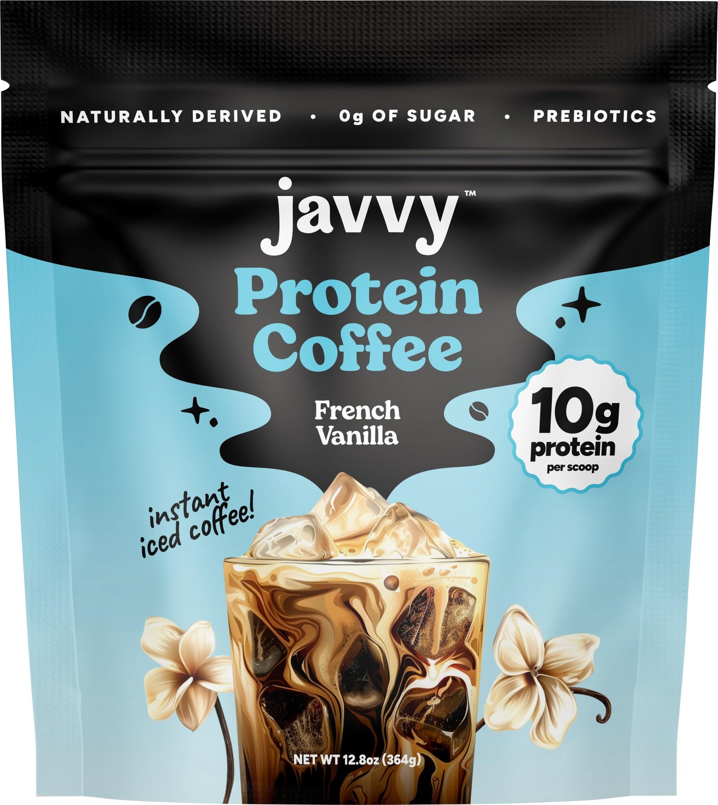 Javvy Protein Coffee for Cold Brew & Iced Coffee, Caramel Latte | 10g Whey Protein, 100% Natural Cold Brew, Zero Artificial Flavors & Sweeteners, 80mg Caffeine, No Added Sugar