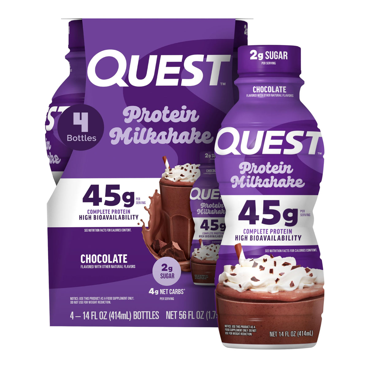 Quest Nutrition Vanilla Protein Shake, 45g Protein, 2g Sugar, 3g Net Carbs, Ready to Drink, Gluten Free, Bottle, 12 Count