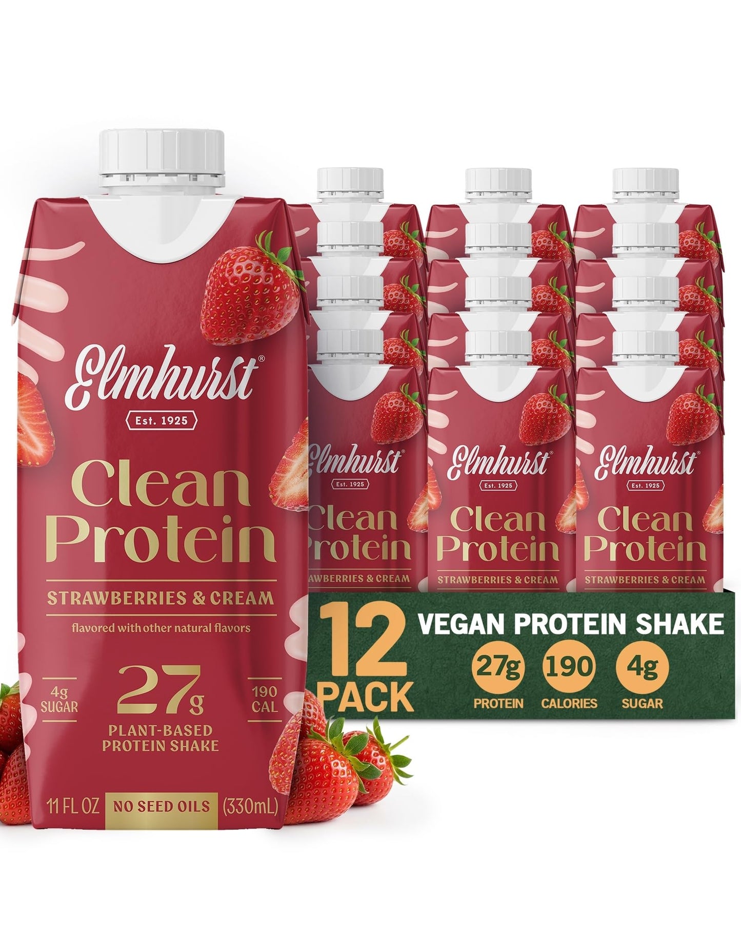 Elmhurst 1925 Madagascar Vanilla Bean Vegan Protein Shakes, 11 Oz (12-Pack)