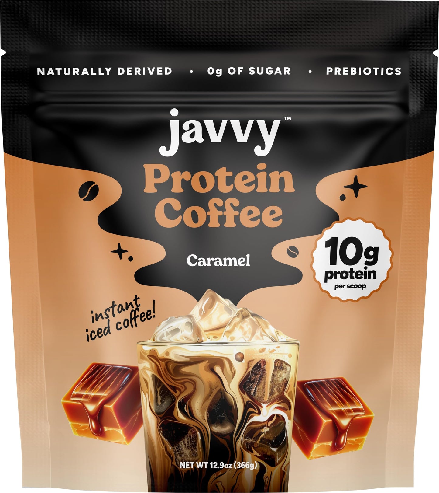 Javvy Protein Coffee for Cold Brew & Iced Coffee, Caramel Latte | 10g Whey Protein, 100% Natural Cold Brew, Zero Artificial Flavors & Sweeteners, 80mg Caffeine, No Added Sugar