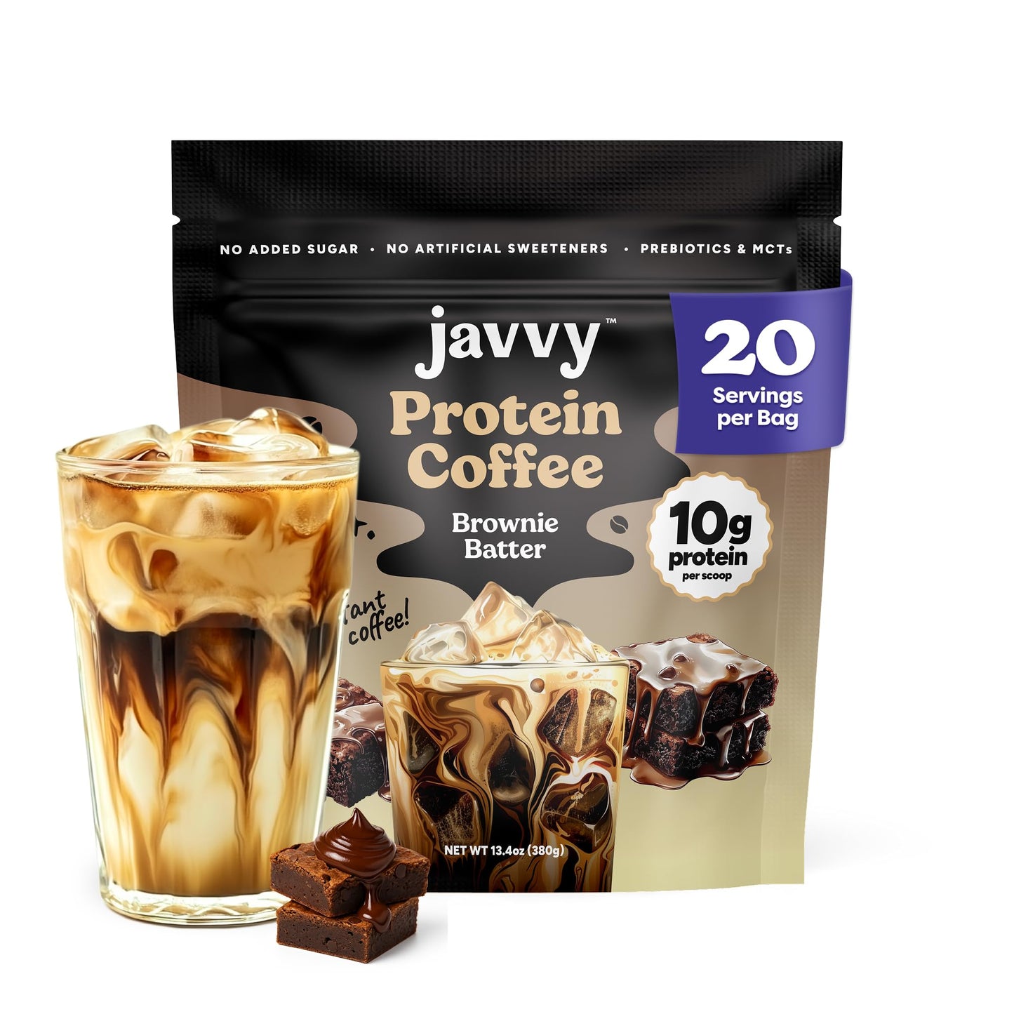 Javvy Protein Coffee for Cold Brew & Iced Coffee, Caramel Latte | 10g Whey Protein, 100% Natural Cold Brew, Zero Artificial Flavors & Sweeteners, 80mg Caffeine, No Added Sugar