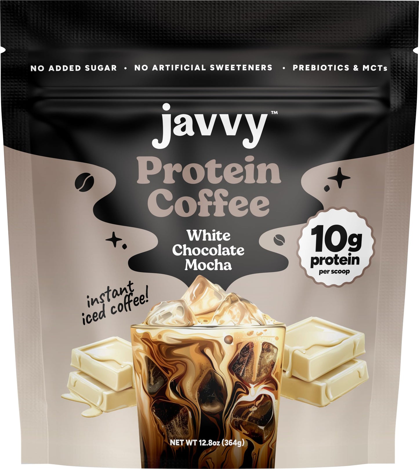 Javvy Protein Coffee for Cold Brew & Iced Coffee, Caramel Latte | 10g Whey Protein, 100% Natural Cold Brew, Zero Artificial Flavors & Sweeteners, 80mg Caffeine, No Added Sugar