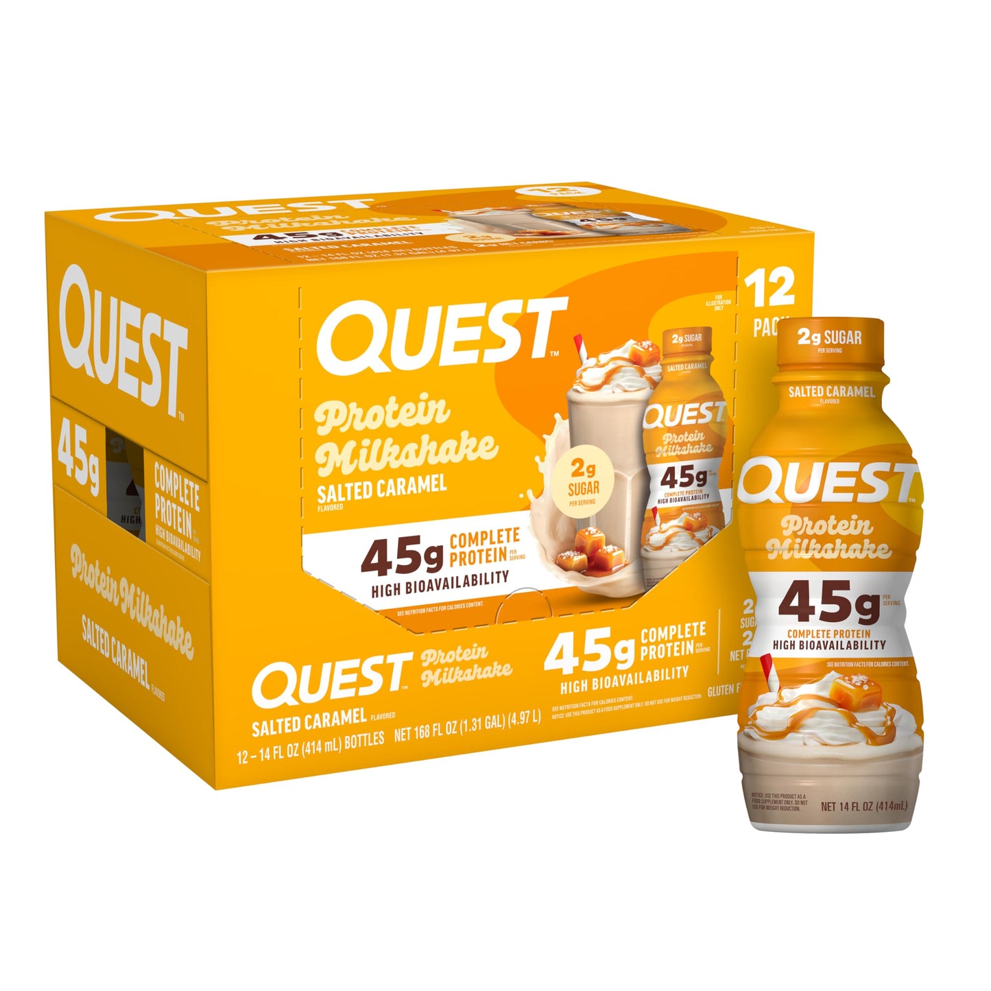Quest Nutrition Vanilla Protein Shake, 45g Protein, 2g Sugar, 3g Net Carbs, Ready to Drink, Gluten Free, Bottle, 12 Count