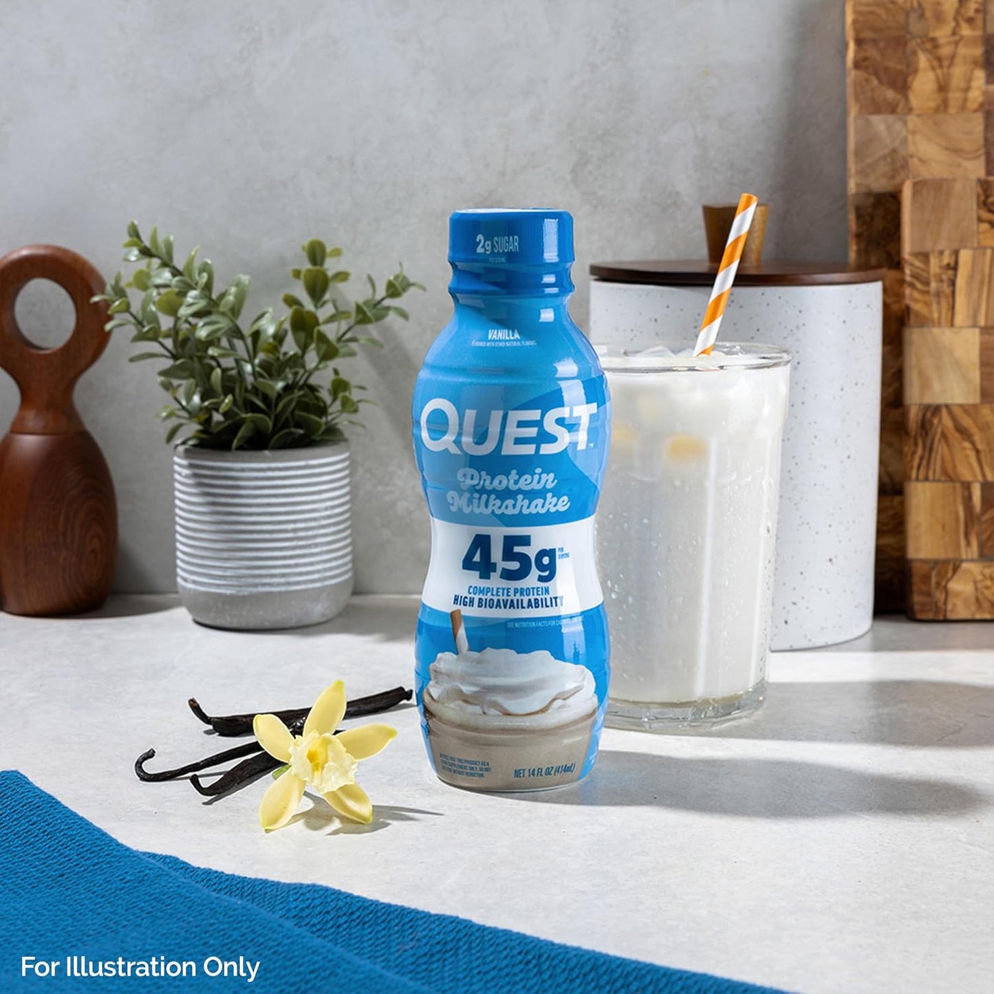 Quest Nutrition Vanilla Protein Shake, 45g Protein, 2g Sugar, 3g Net Carbs, Ready to Drink, Gluten Free, Bottle, 12 Count