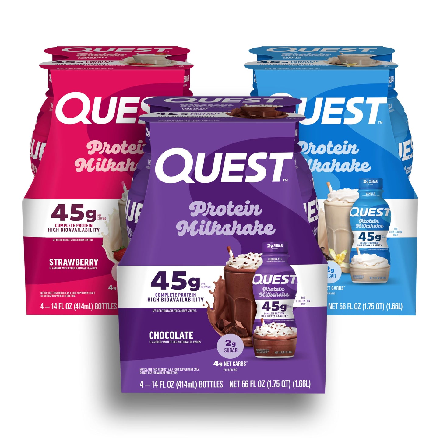 Quest Nutrition Vanilla Protein Shake, 45g Protein, 2g Sugar, 3g Net Carbs, Ready to Drink, Gluten Free, Bottle, 12 Count