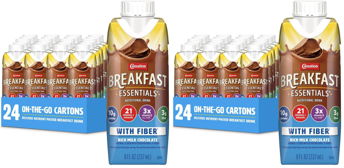 Carnation Breakfast Essentials Ready to Drink with Fiber, Chocolate, 24 pk