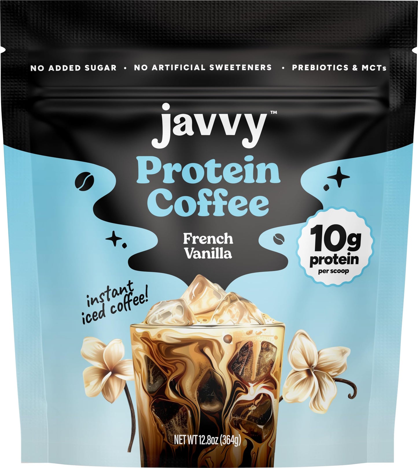 Javvy Protein Coffee for Cold Brew & Iced Coffee, Caramel Latte | 10g Whey Protein, 100% Natural Cold Brew, Zero Artificial Flavors & Sweeteners, 80mg Caffeine, No Added Sugar