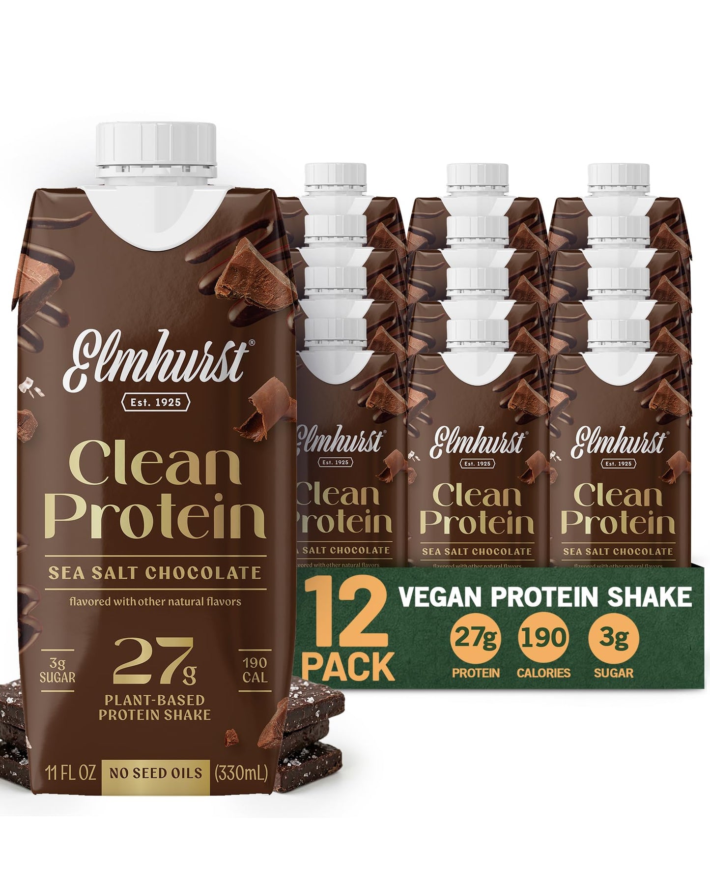 Elmhurst 1925 Madagascar Vanilla Bean Vegan Protein Shakes, 11 Oz (12-Pack)