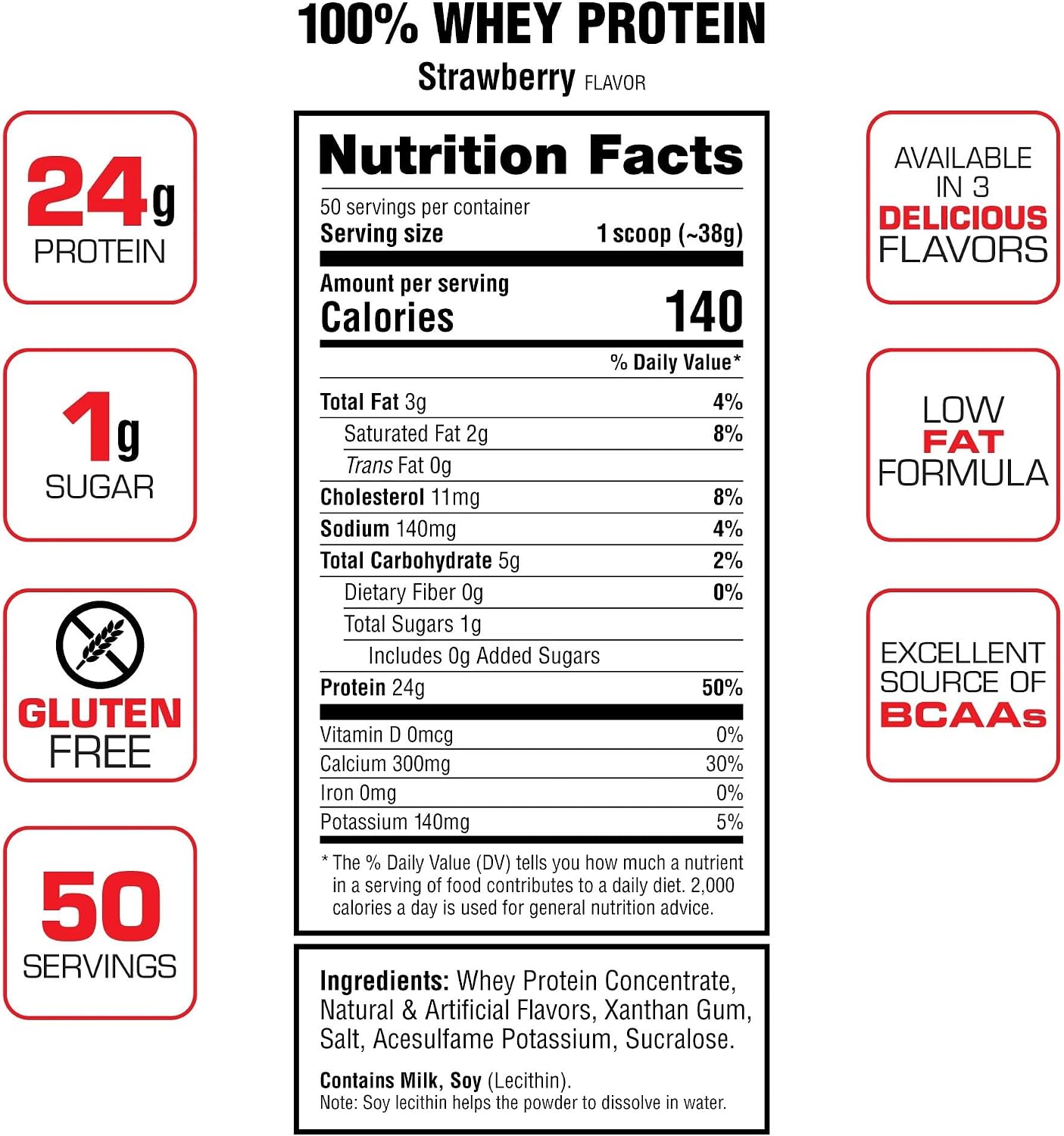 Labrada Nutrition 100% Whey Protein Powder, Strawberry, 4.13 lb