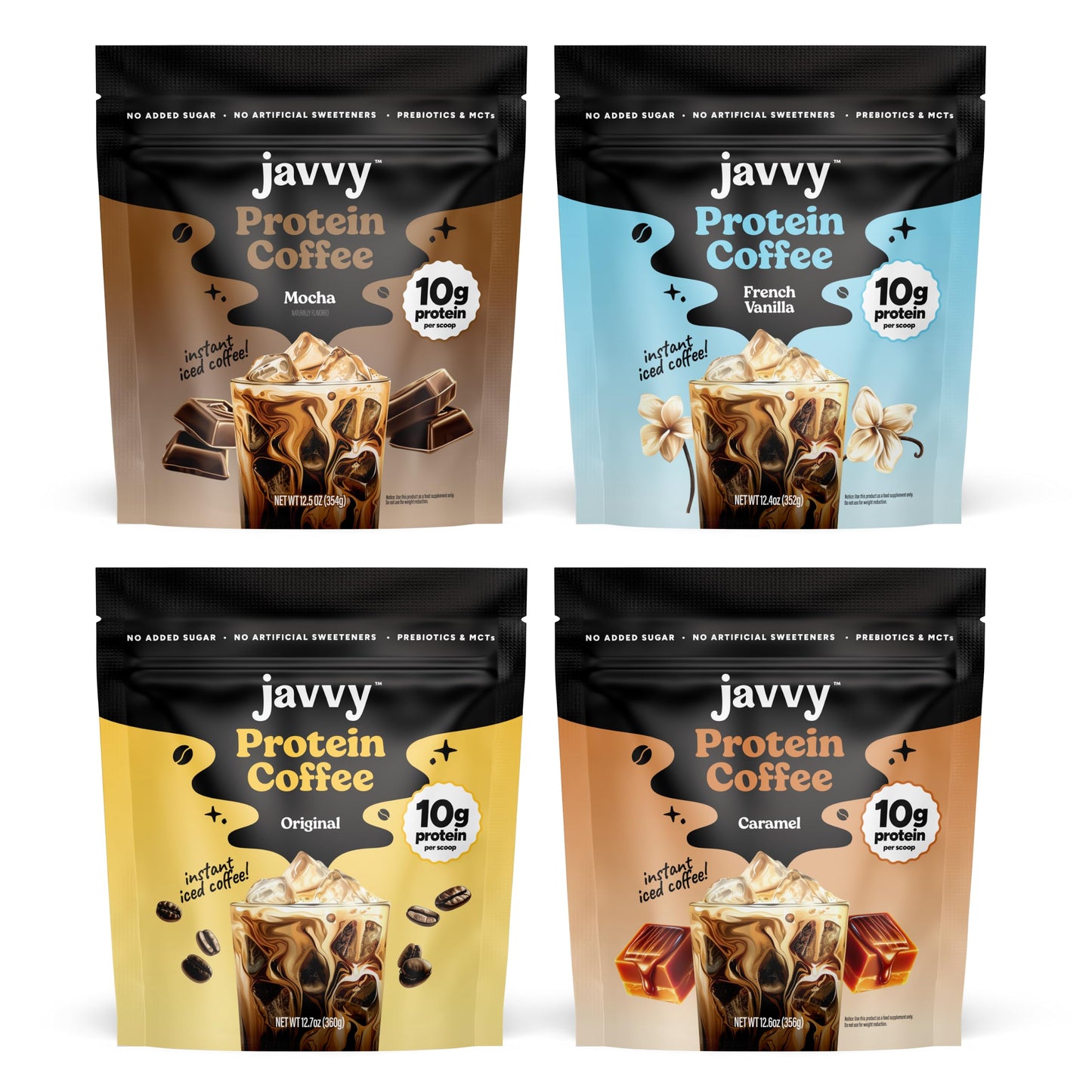 Javvy Protein Coffee for Cold Brew & Iced Coffee, Caramel Latte | 10g Whey Protein, 100% Natural Cold Brew, Zero Artificial Flavors & Sweeteners, 80mg Caffeine, No Added Sugar