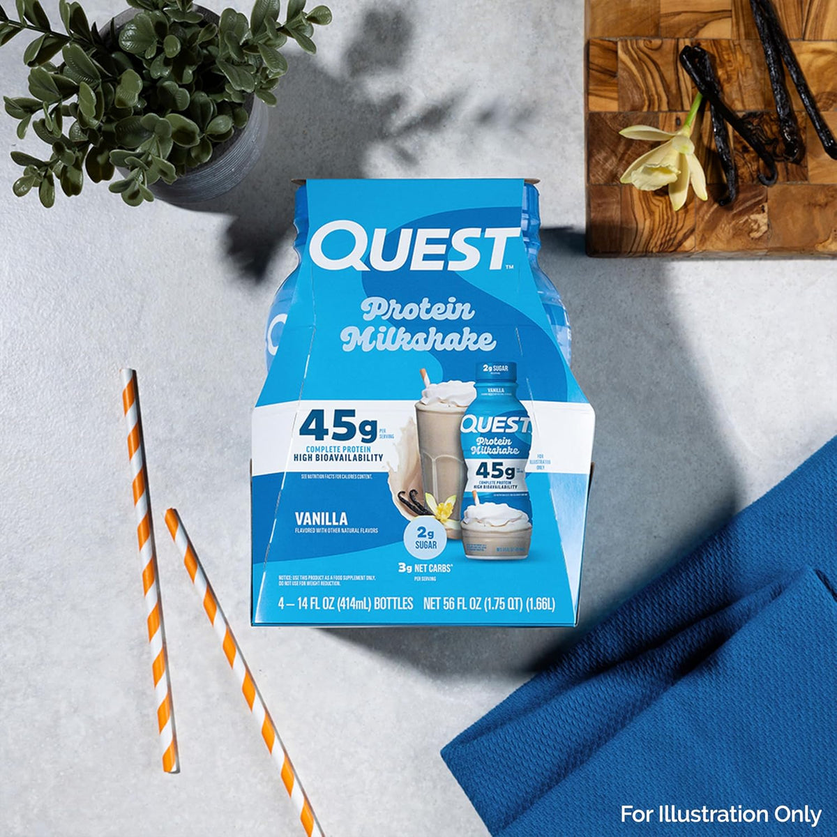 Quest Nutrition Vanilla Protein Shake, 45g Protein, 2g Sugar, 3g Net Carbs, Ready to Drink, Gluten Free, Bottle, 12 Count
